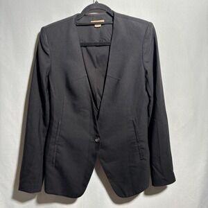 Helmut Lang Black Wool Blend Blazer‎ Womens 4 USA Made Hi Lo Short Back Jacket